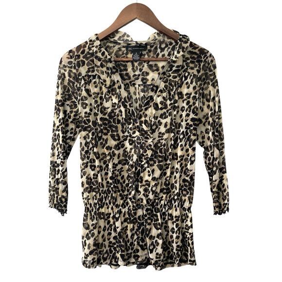 INC International Concepts Leopard Print Blouse, Women’s S, Y2K 90s Boho Chic - Picture 2 of 9